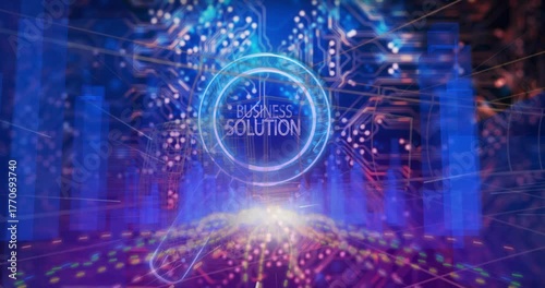 Wallpaper Mural Flare emerging over purple grid lens rotating sharpening BUSINESS SOLUTION text showing solution Torontodigital.ca