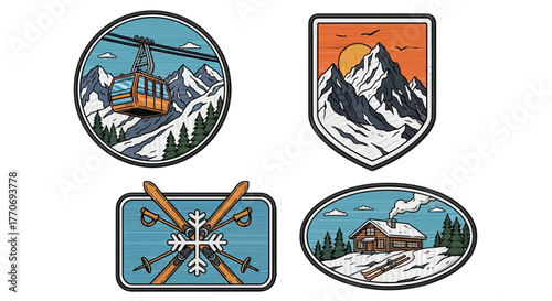 Winter Adventure Mountain Logo Collection Ski Resort Graphic