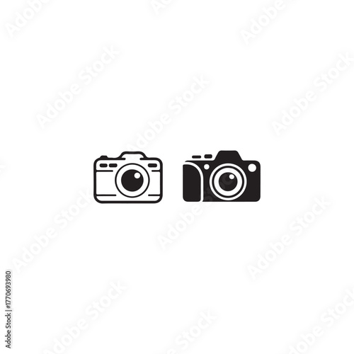 Two vintage style camera icons presented in a dark silhouette