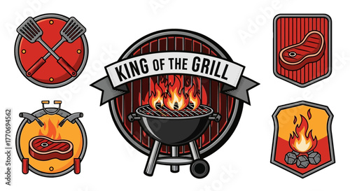 Grill Master BBQ Vector King Of The Grill Backyard Barbecue Steak Flame Fire Design