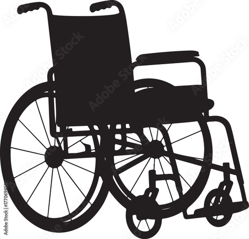 Black silhouette of a medical mobility device with large wheels and handles wheelchair assistance