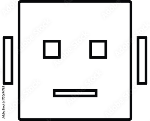 Robot Head Outline Line Icon Vector, Artificial Intelligence Machine Face Symbol