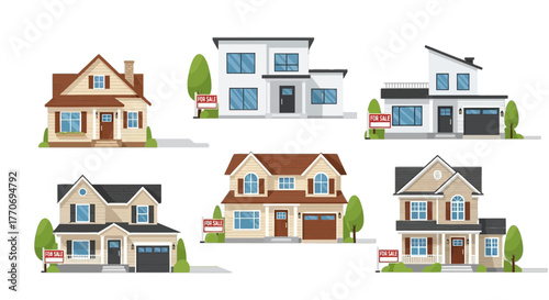 Real Estate Homes for Sale Vector Illustration House Facade Residential Property Design