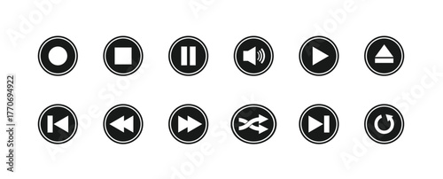 Media player icons set. Stop, play, pause, rewind, fast forward icon. Media player button icons set. vector eps 10, vector illustration.