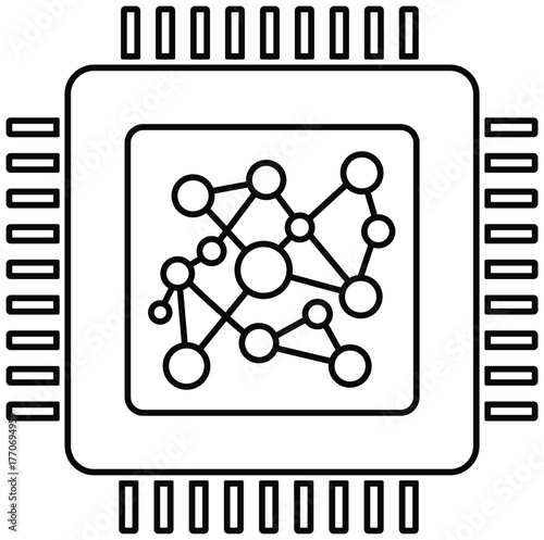 Quantum Chip Processor Line Icon Vector, Futuristic Computing Technology Symbol
