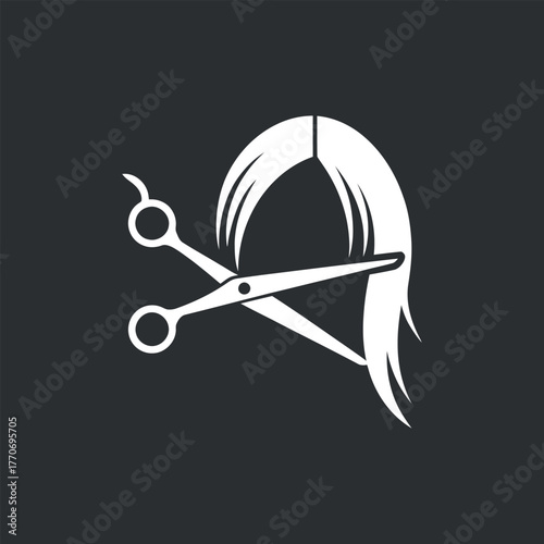 Haircut Symbol: Barber Shop Service, Salon Hairstyling on Dark Gray