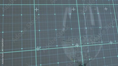 Cyan scanning line rising across grey grid revealing semitransparent 3D head model forming outline