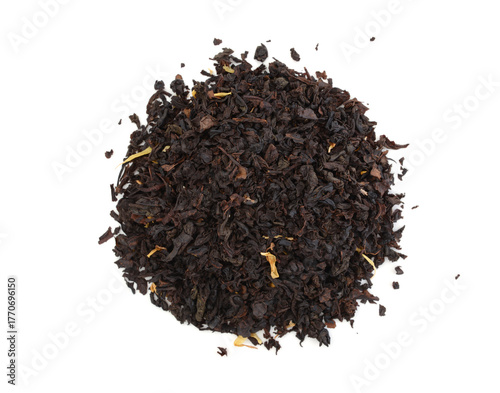 Pile of black tea isolated on white.