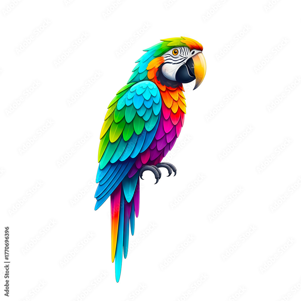 Fototapeta premium Green Parrot Sitting on Branch PNG.