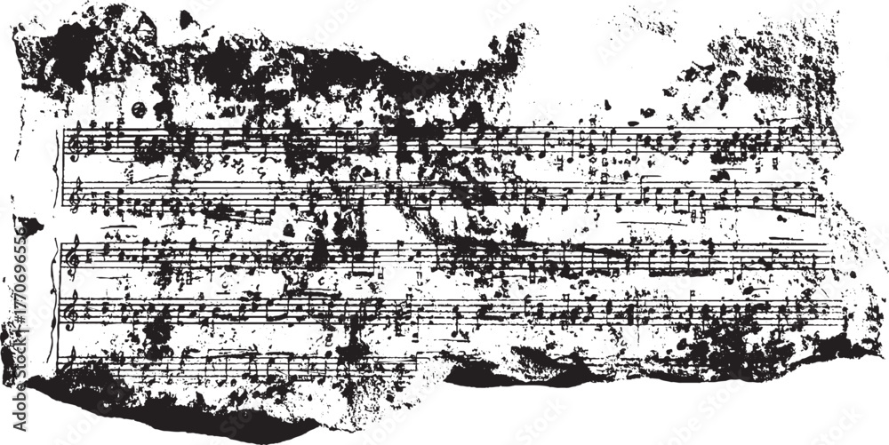 Fototapeta premium Torn sheet music with abstract grunge texture notation