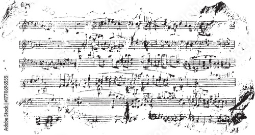 Old musical score with torn edges notes sheet