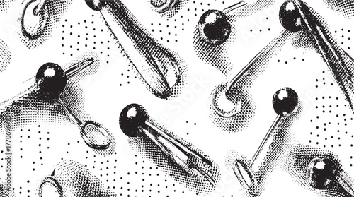 Black and white abstract pattern of medical instruments and dots vector