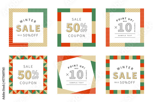 冬・クリスマス　ポップな フレーム・バナー・セット　正方形	
