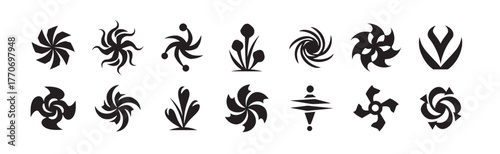 Business company icon symbol abstract geomatic shape logo decorative flower botanical outline spiral energy whirl texture vintage set circle leaf fire water bird wing modern swirl pattern, vector illu