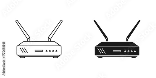 Wireless router icon, black and line version, vector illustration