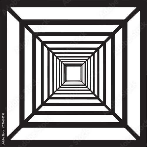 Black and white optical illusion tunnel perspective abstract background Keywords: abstract, art, black, white, background, tunnel, perspective, illusion, optical, geometric, pattern, design