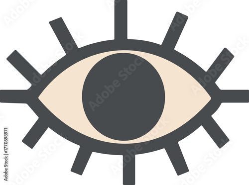 Minimalist flat illustration of an all-seeing eye symbol in neutral tones, representing intuition, protection, and mystical vision in a modern magical style.