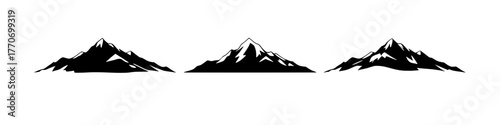 three mountain peaks in silhouette against a white background, perfect for outdoor and adventure themes