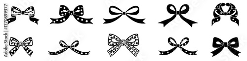 collection of elegant black and white bow tie illustrations with varying styles and patterns
