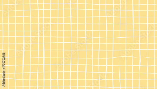  Yellow checker vichy plaid seamless pattern. Cute tartan cloth print with doodle check texture. Vector bg for baby fabric, textile design, wrapping, packaging, picnic style and y2k hand art