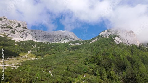 Impressive mountain range on the top of the Vrsic Pass in the Alps, Slovenia.