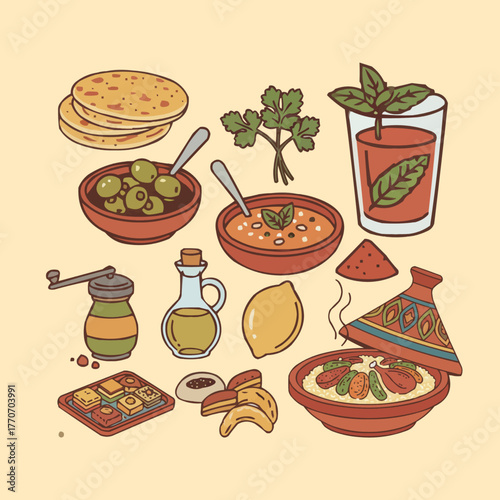 Middle Eastern Traditional Culture Collection Vector Illustration Set