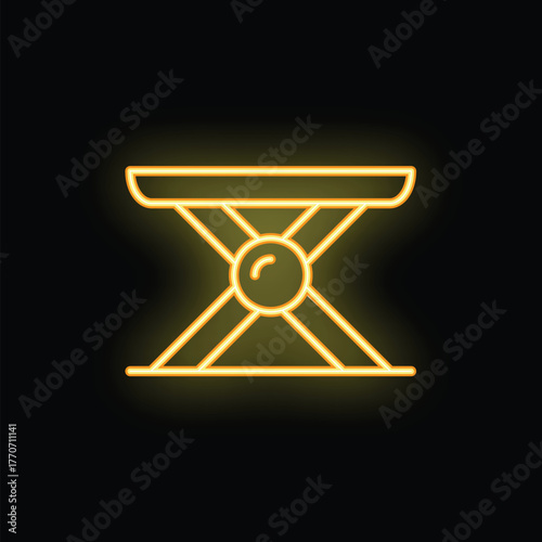 Neon yellow ironing board glowing on black background representing the concept of household chores