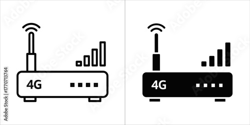 Black and white 4g router icon, a wireless network for internet