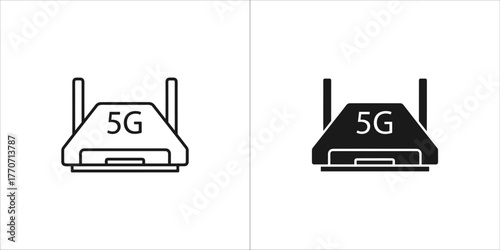 Black and white 5g router icon for wireless network concept