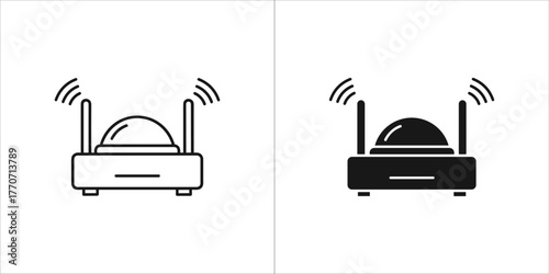 Wireless router icon in black and white, a device that provides wireless network access