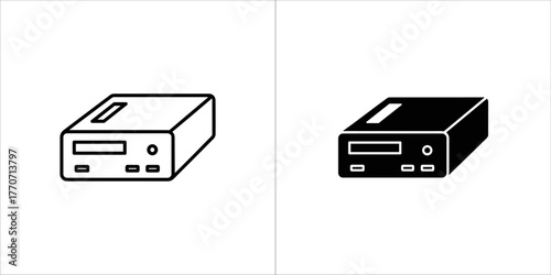 Network attached storage icon, nas device, black and white vector illustration