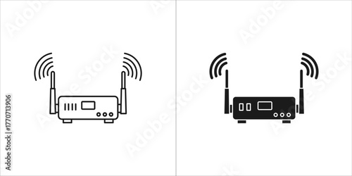 Two router icons, one in black outline and one in solid black