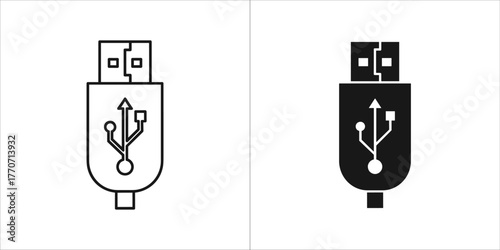 Black and white icon of a usb drive, representing data transfer