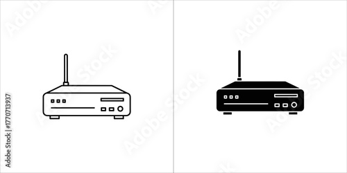 Two router icons, one in black outline and one in solid black