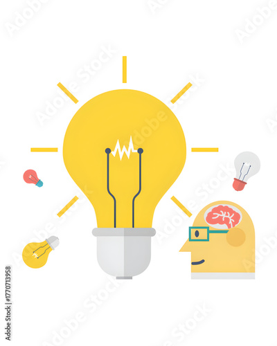 Light Bulbs and Brain Concept Illustration for Creativity