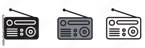 Minimalist Radio Icon Set Diverse Styles for Audio, Communication, and Broadcast Designs