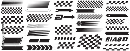 Race Car Graphics Diverse Collection of Speed Lines, Checkered Flags & Designs