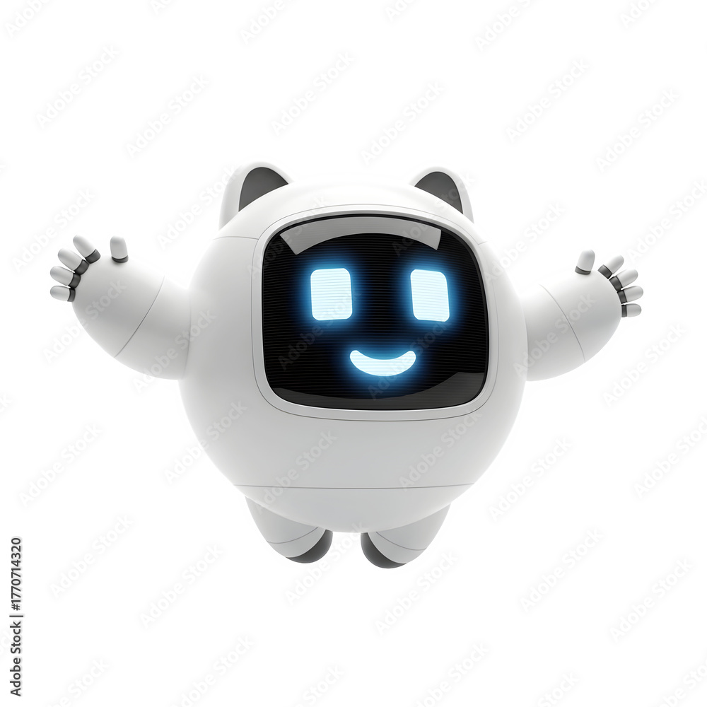 Fototapeta premium Robot waving friendly digital character cute futuristic android artificial intelligence