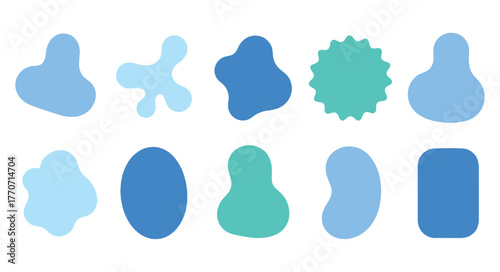 Set of soft rounded organic shapes and wavy liquid blobs forming abstract patterns and frames