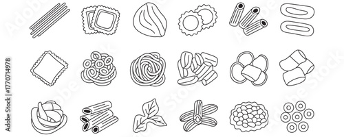 Delicious pasta icons for restaurant menus and food blogs, highlighting Italian cuisine in a simple, elegant design for culinary adventures and foodie content