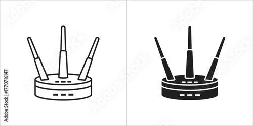 Wireless router icon in black and white, showcasing network connectivity