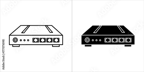 Router icon in black and white, showcasing network connectivity