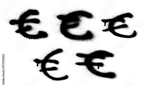 Euro Currency Grunge Spray Paint Stroke Vector Set