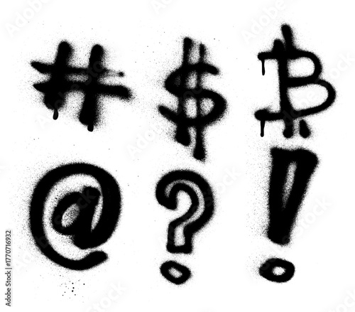 Hashtag Exclamation Point Question Mark Grunge Spray Paint Stroke Vector Set