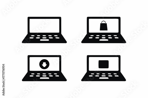 set of Laptop with sale notification icon  silhouette vector illustration, isolated on white background