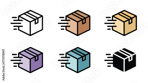 Six delivery boxes in motion icons shipping transport