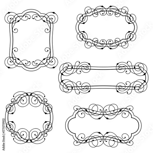 Set of line curl frames. Modern decorative linear backgrounds.