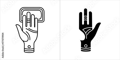 Handprint recognition black linear icon biometric identification