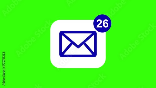 Green background e-mail icon animation and envelope symbol for web communication and business contact animation.
