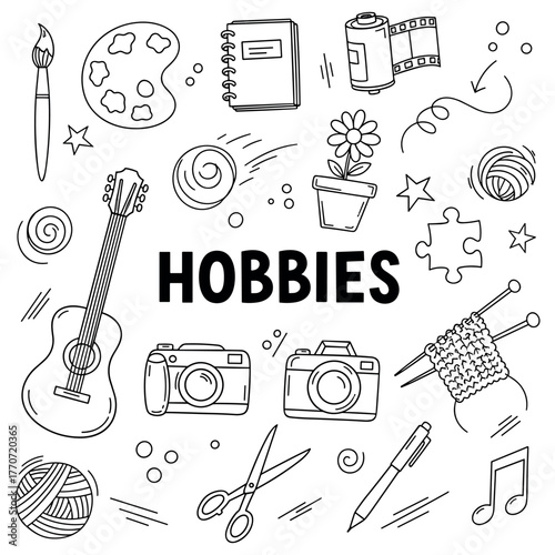 Creative hobbies sketch: music, art, photography, and crafts
